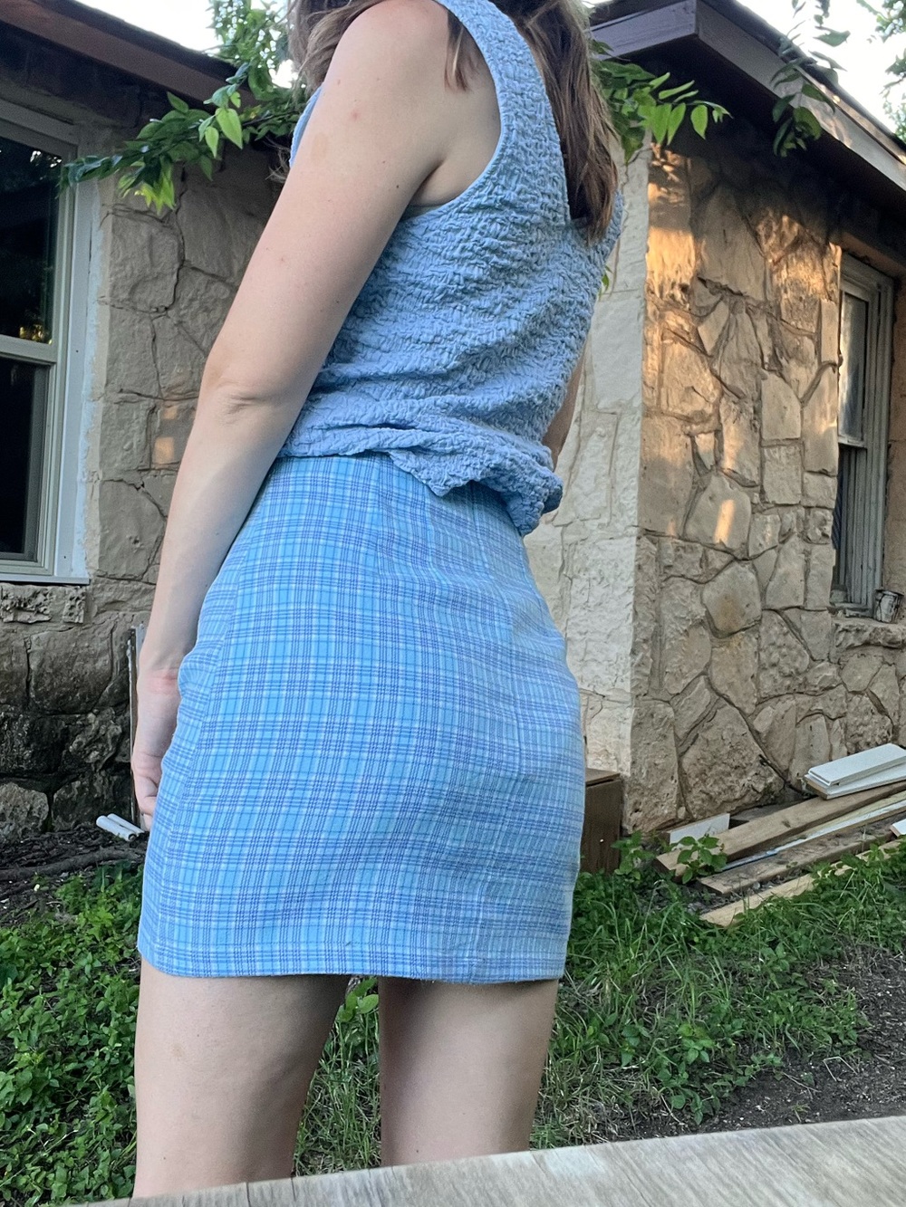 Light Blue Plaid Mini Skirt - Picture 4 of 6